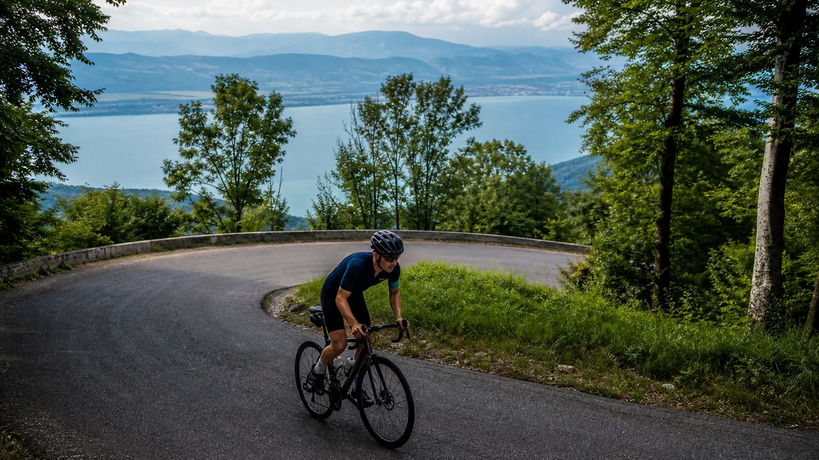 Cycliste dans un virage du Grand Colombier